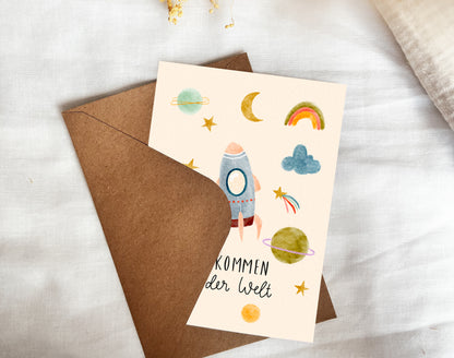 Karte Geburt Universum Willkommen auf der Welt (Postkarte A6)