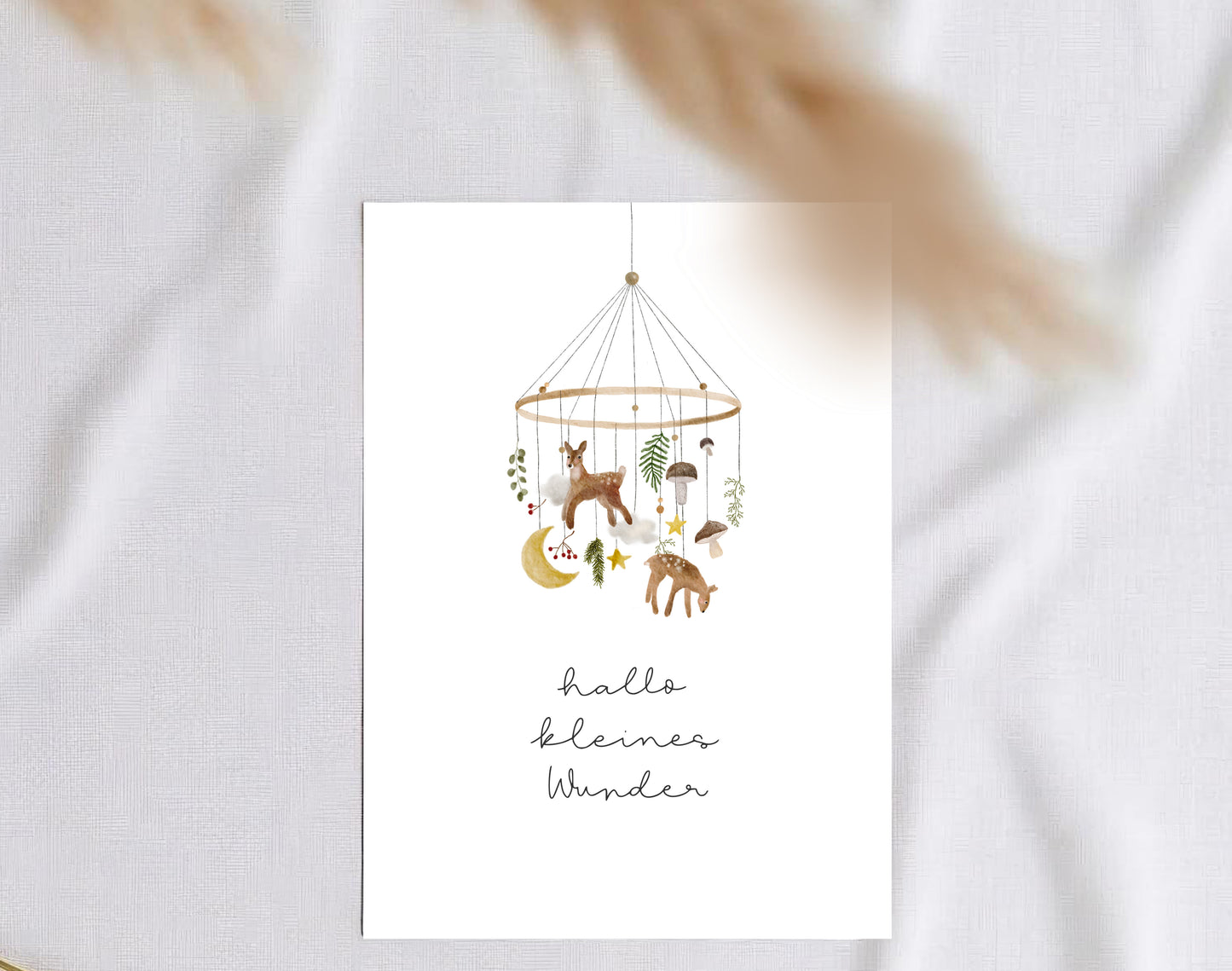 Karte Geburt Waldtiere Mobile Hallo kleines Wunder (Postkarte A6)