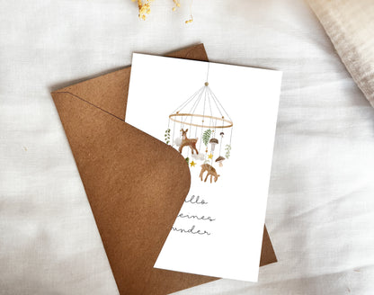 Karte Geburt Waldtiere Mobile Hallo kleines Wunder (Postkarte A6)