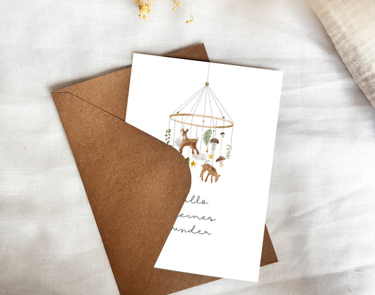 Karte Geburt Waldtiere Mobile Hallo kleines Wunder (Postkarte A6)