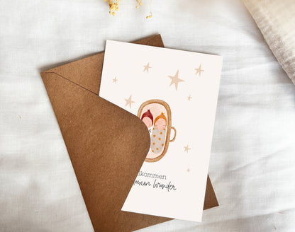 Karte Geburt Zwillinge Moseskorb (Postkarte A6)