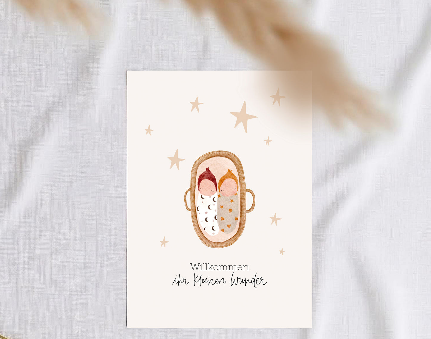 Karte Geburt Zwillinge Moseskorb (Postkarte A6)