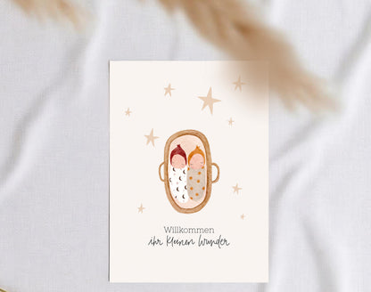 Karte Geburt Zwillinge Moseskorb (Postkarte A6)