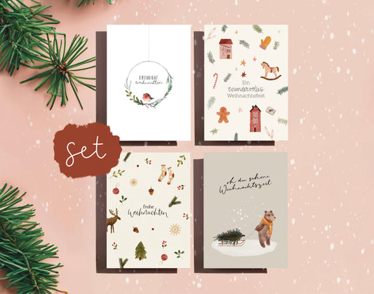 Weihnachtskarten Set / 4er Kartenset