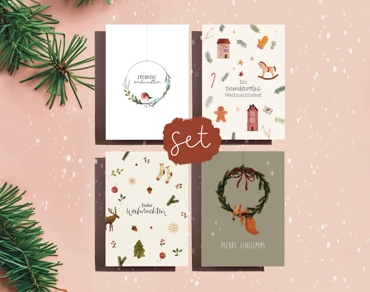 Weihnachtskarten Set / 4er Kartenset