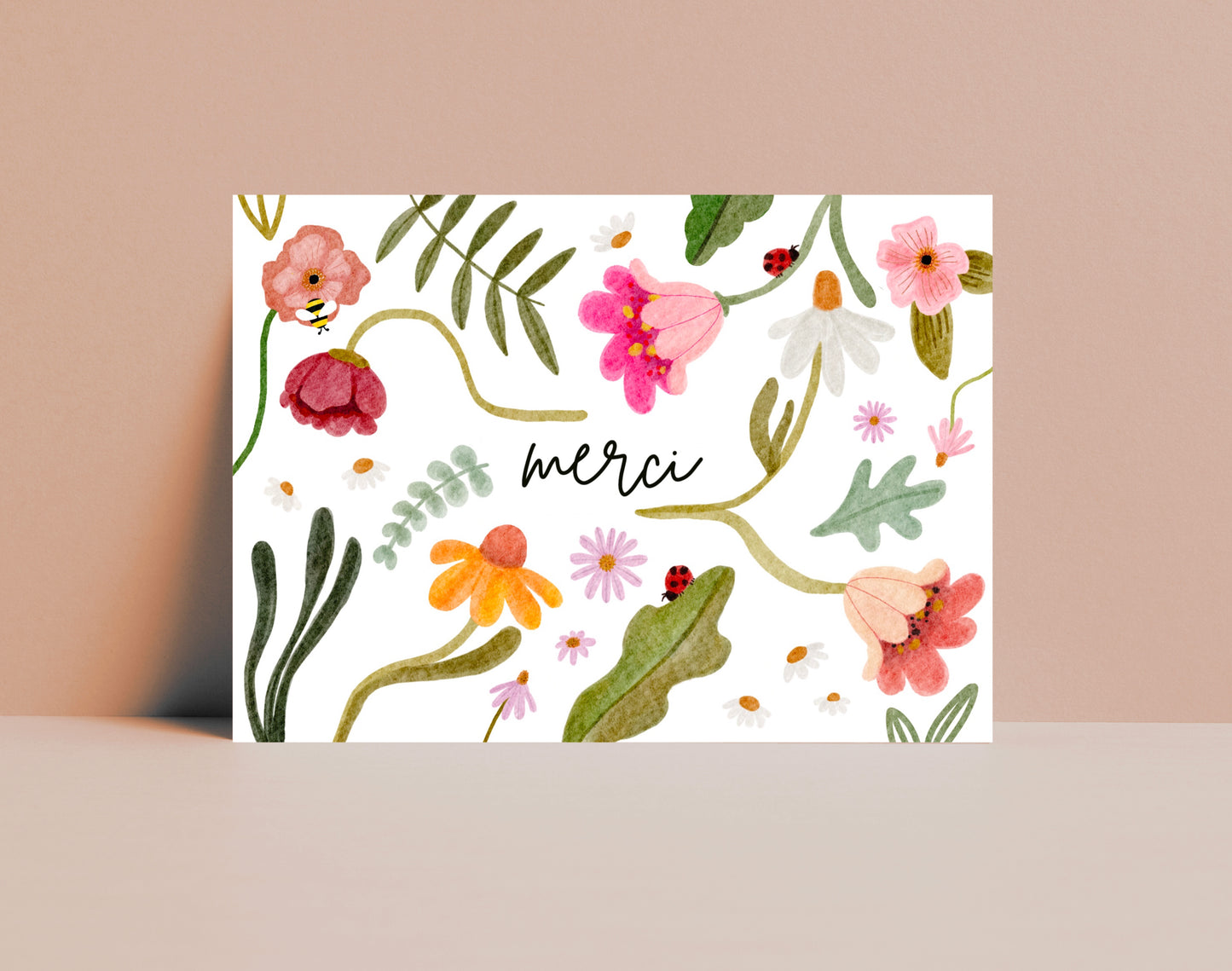 Karte Merci Blumen (Postkarte A6)