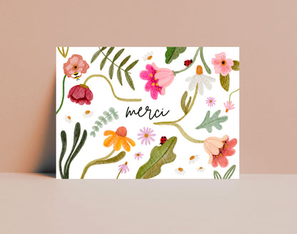 Karte Merci Blumen (Postkarte A6)
