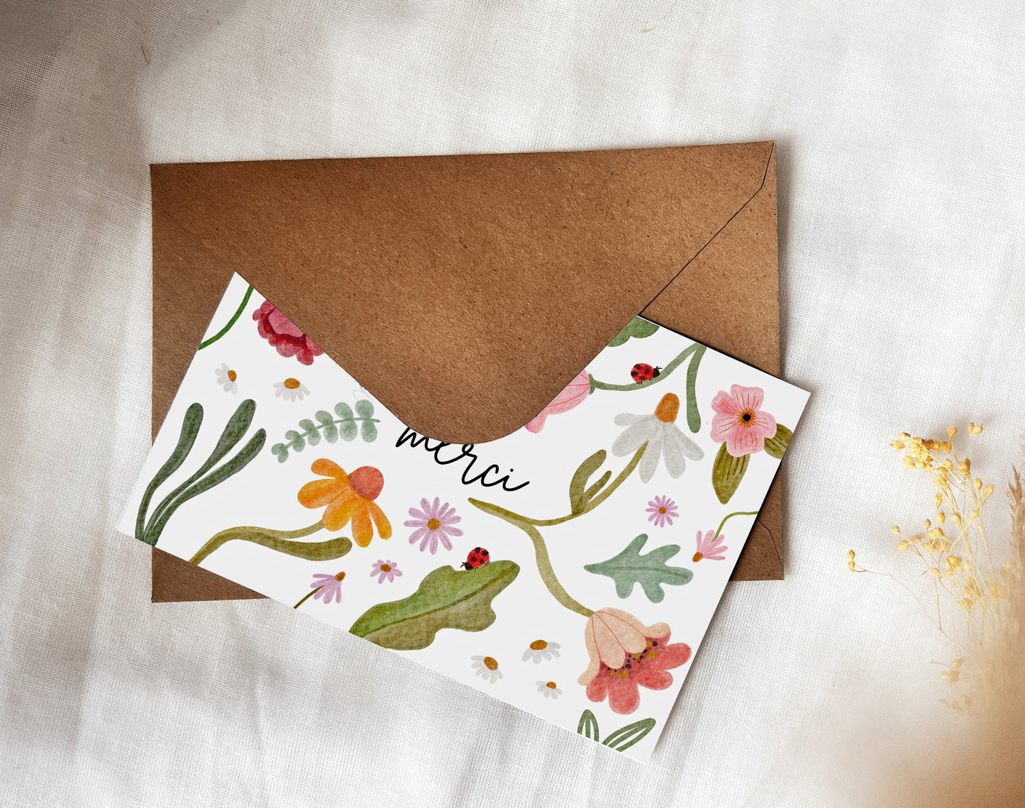 Karte Merci Blumen (Postkarte A6)