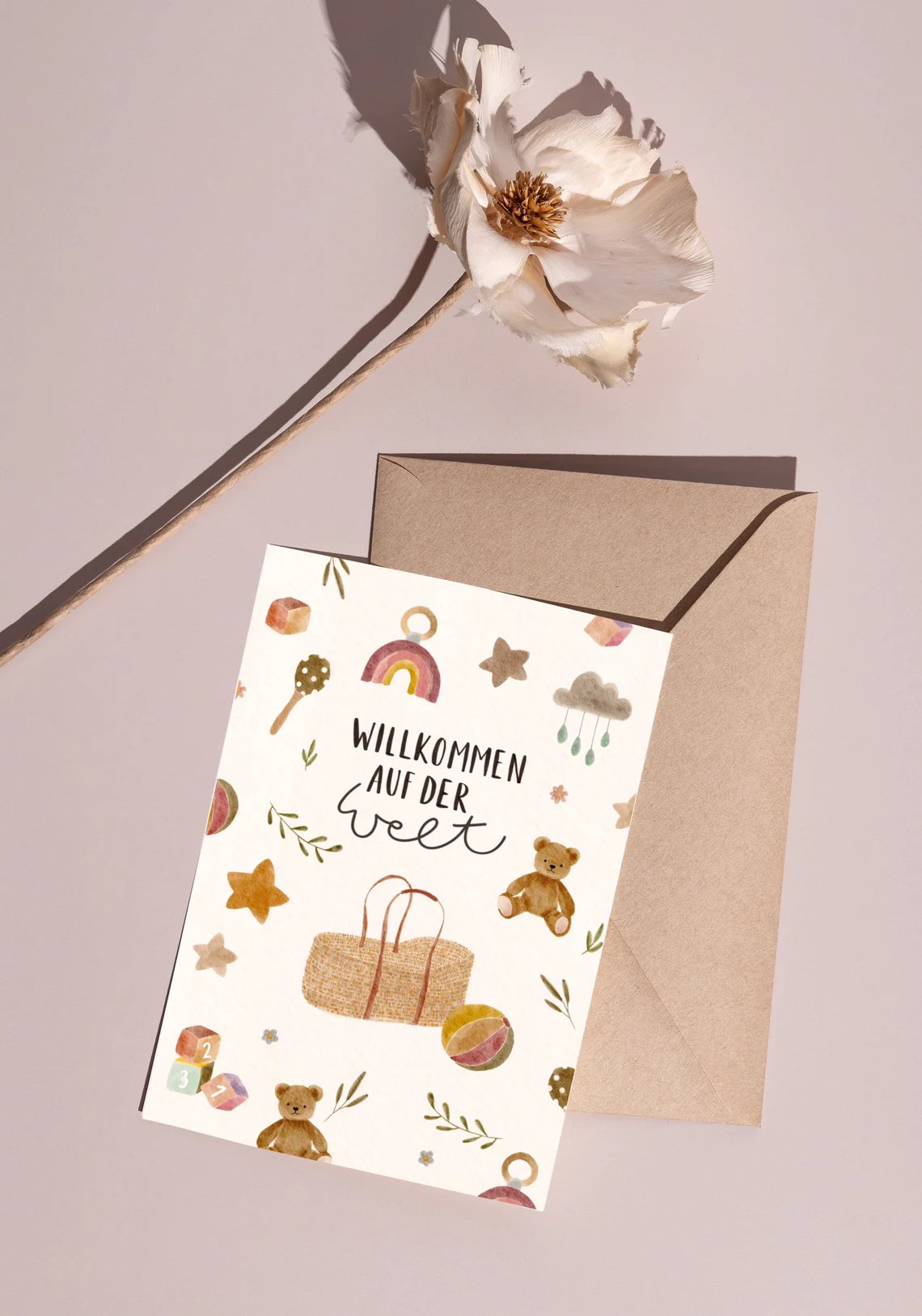 Karte Geburt Moseskorb Willkommen auf der Welt (Postkarte A6)