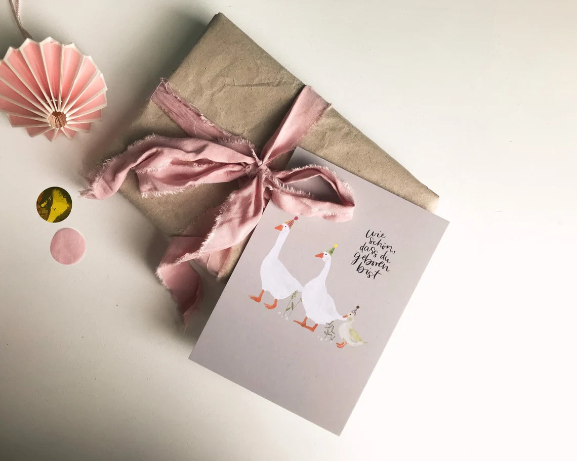 Karte Geburt Geburtstag Gänse Familie (Postkarte A6)