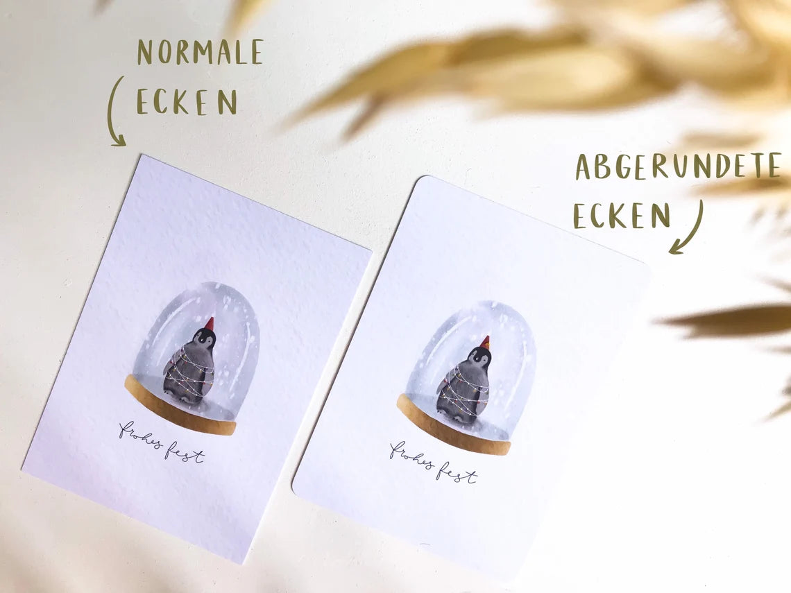 Weihnachtskarte Pinguin Schneekugel (Postkarte A6)