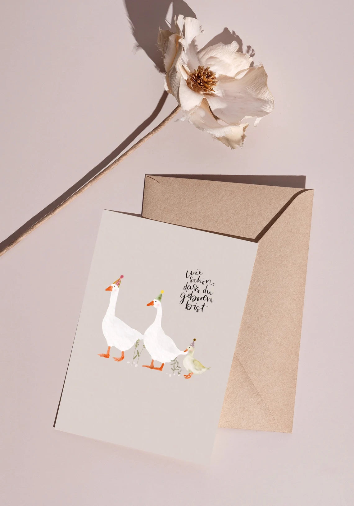 Karte Geburt Geburtstag Gänse Familie (Postkarte A6)
