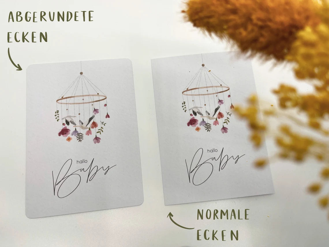 Karte zur Geburt "Hallo Baby" Mobile Wildgänse (Postkarte A6)