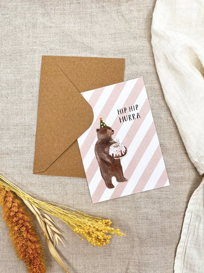 Karte Geburtstag Party Braunbär (Postkarte A6)
