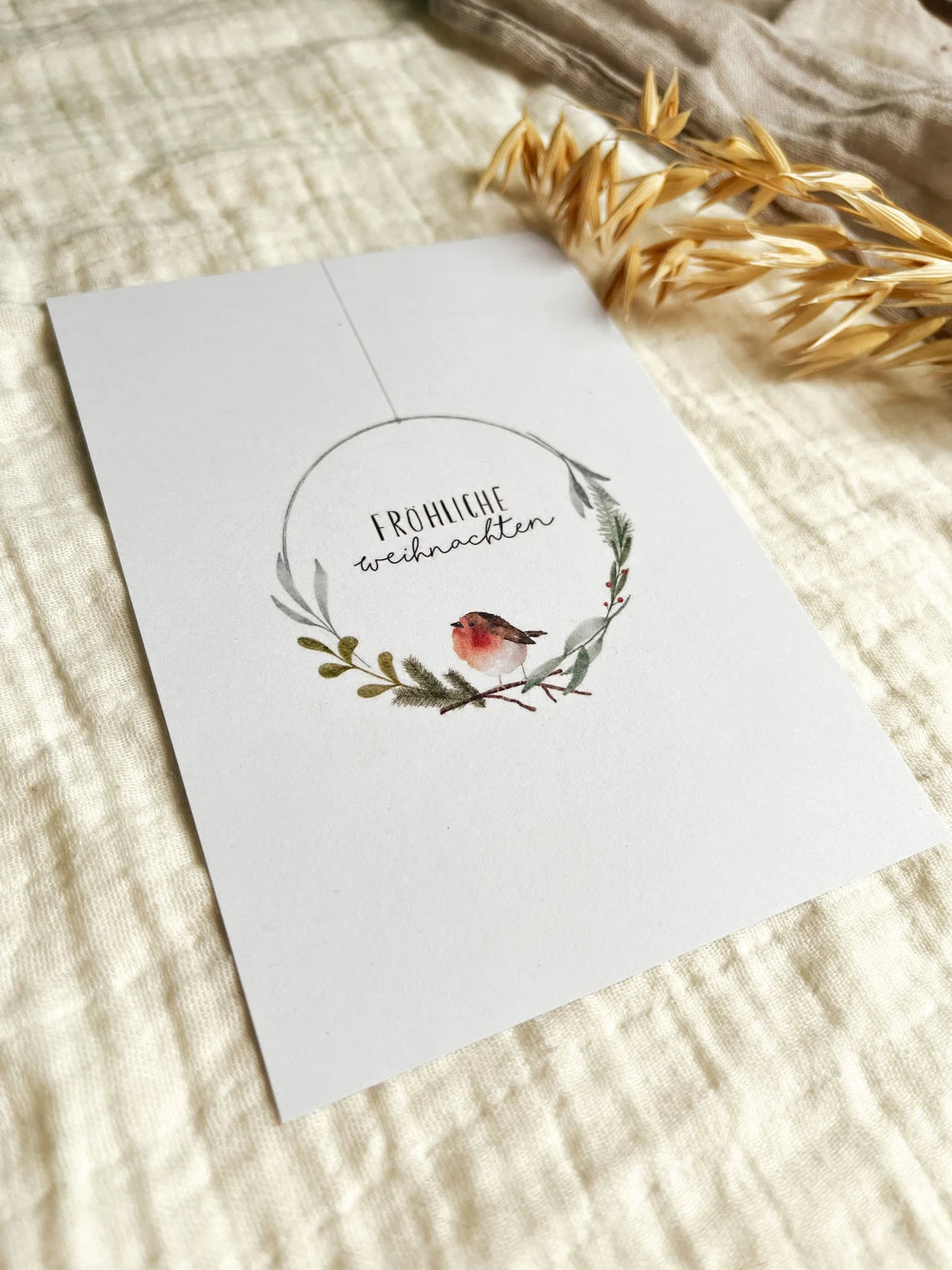 Weihnachtskarte Rotkehlchen „Fröhliche Weihnachten“ (Postkarte A6)