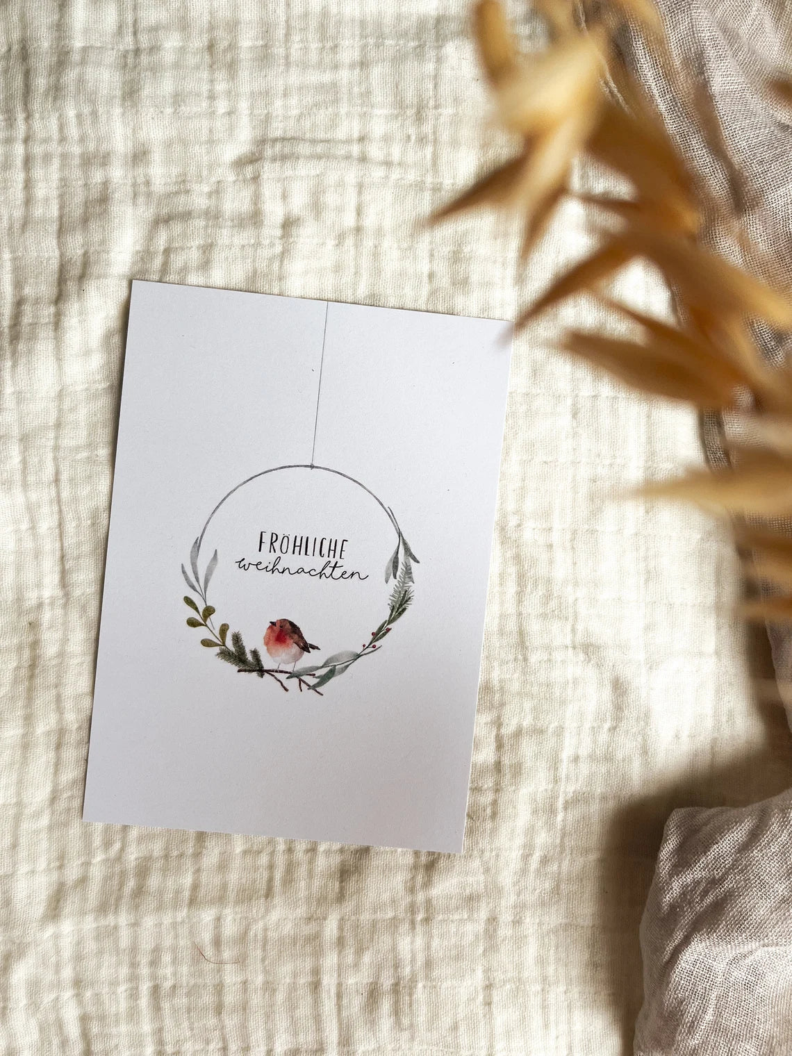 Weihnachtskarte Rotkehlchen „Fröhliche Weihnachten“ (Postkarte A6)