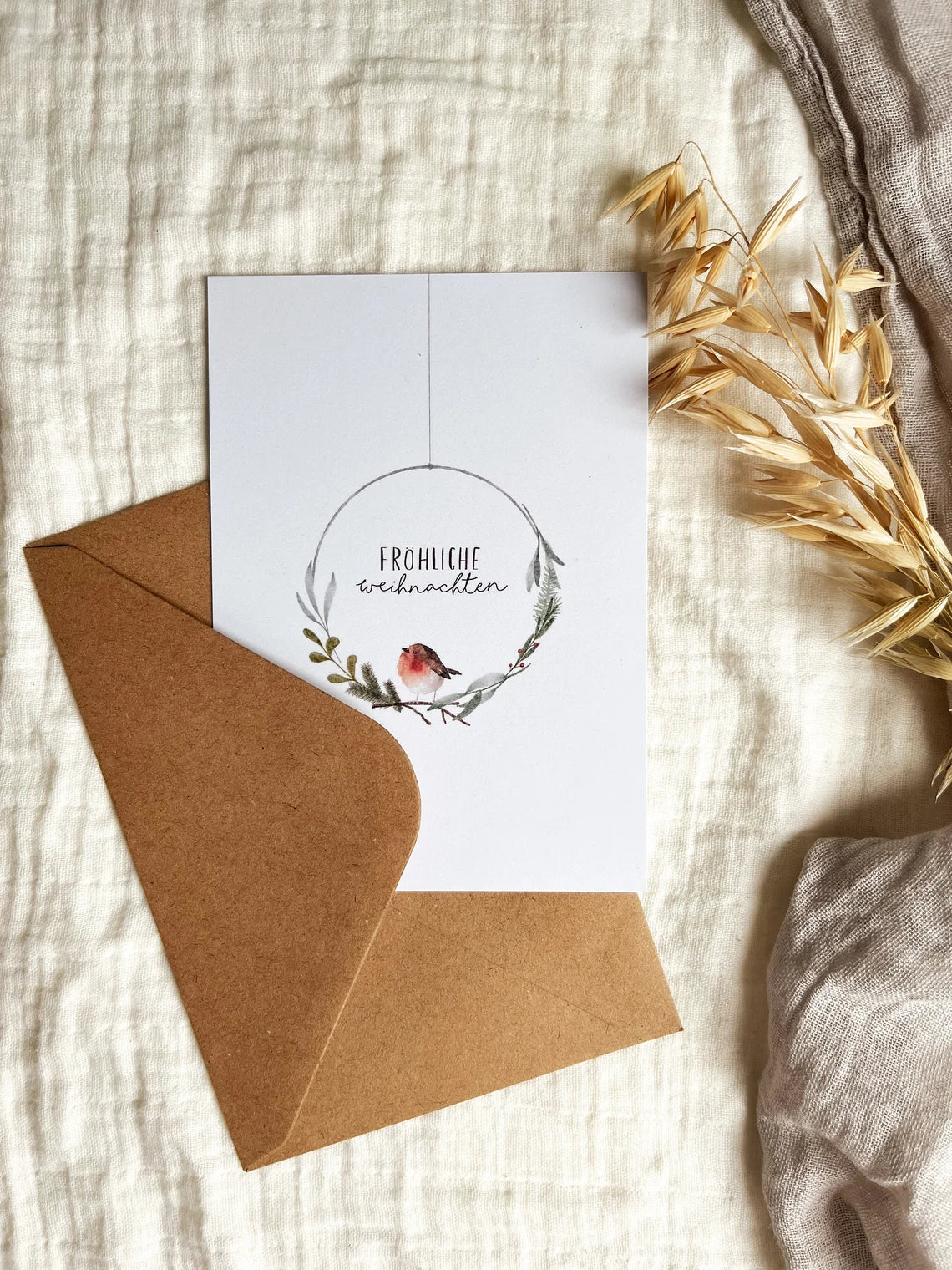 Weihnachtskarte Rotkehlchen „Fröhliche Weihnachten“ (Postkarte A6)
