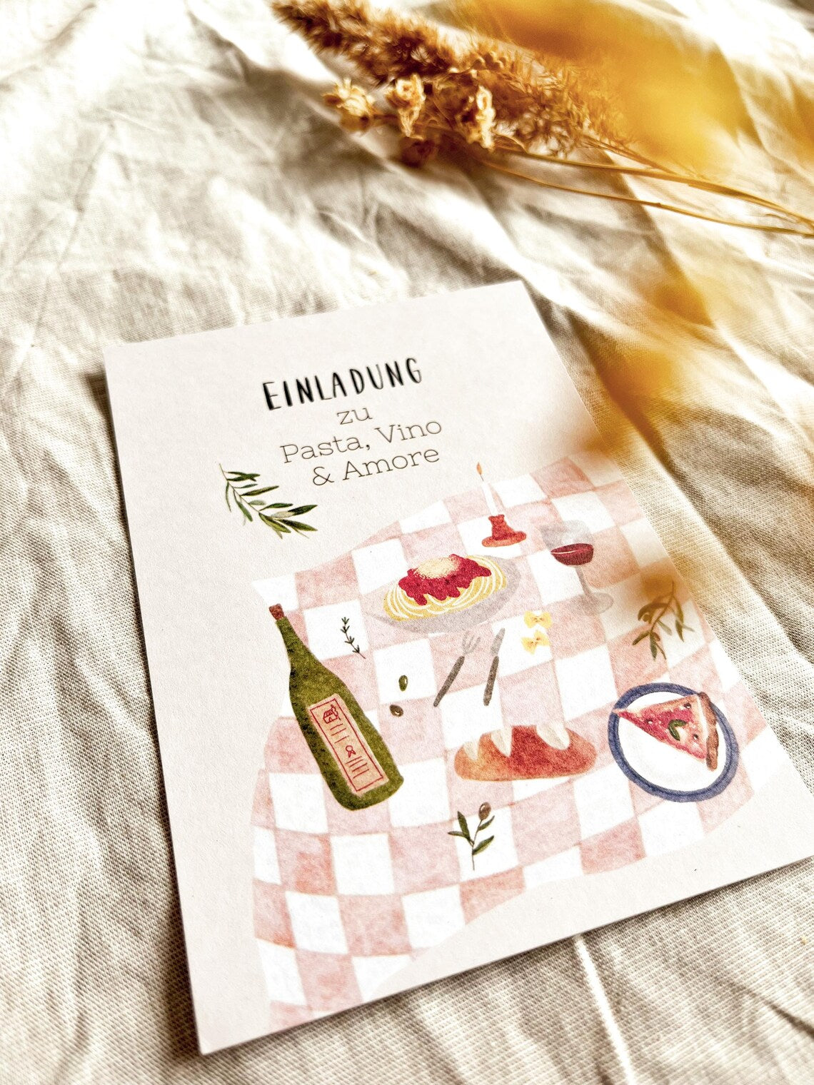 Einladung „Pasta & Vino“ – Gutschein zum Abendessen (Postkarte A6)