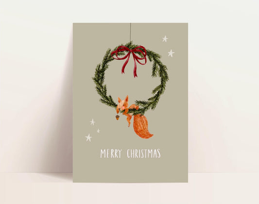Weihnachtskarte Eichhörnchen „Merry Christmas“