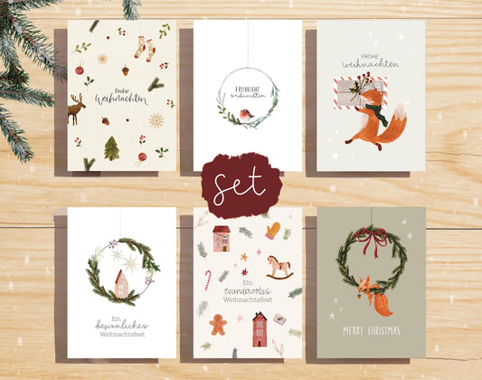 Weihnachtskarten Set / 6er Kartenset